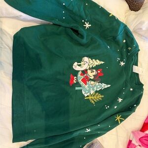Disney Green Minnie Mouse Holiday Crewneck Sweater